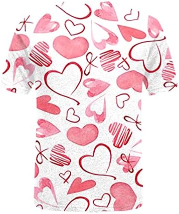 Dayенски в Valentубени Ден на Loveубовта срцева печатење џемпер со опуштено вклопување со кратки ракави на екипажот на вратот на вратот, обичен