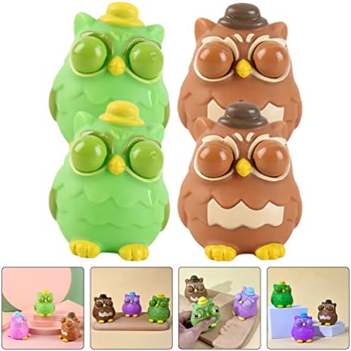 Toyvian 4 парчиња меки играчки за играчки Owl Owl со очното јаболко, кои се појавуваат, Owl Toy Owl Relief Decompression Sensory Toy
