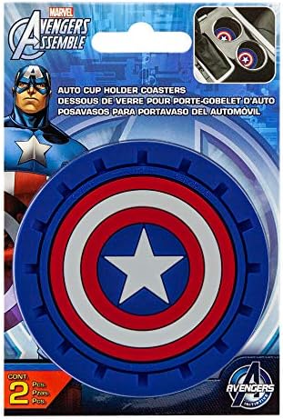Plasticolor 000653R01 Marvel Captain America Auto Car Truck Suv Cup Holder Coaster 2-Pack, Blue, Blue