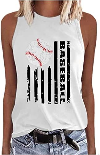 Бејзбол резервоар врвови за жени резервоари за бејзбол печатење на вратот Симпатична тренинг графичка летна летна кошула без ракави на врвот