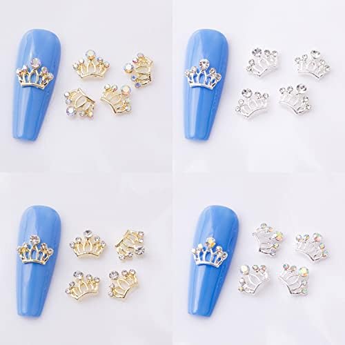 Xeaohesy 30pcs 3D легура на круната на ноктите привлечноста злато и сребрена нокти круна шарм круни дијаманти за жени нокти