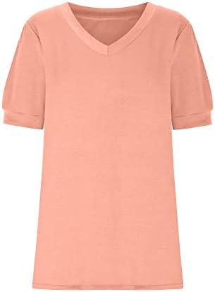 Врвна кошула за жени есен лето кратко ракав за кревање 2023 година длабок V врат памук Основно секојдневно лабаво вклопување опуштено