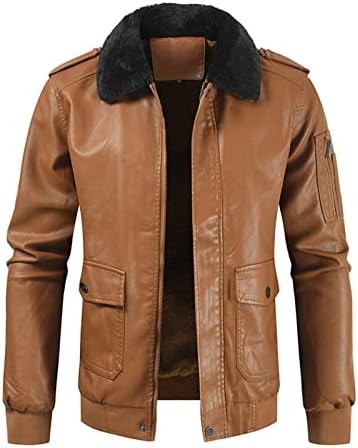 Luvlc кожа јакна мажи, бомбаш моторцикл кожни јакна палта, основни трендовски термички фланели руно патент за надворешна облека