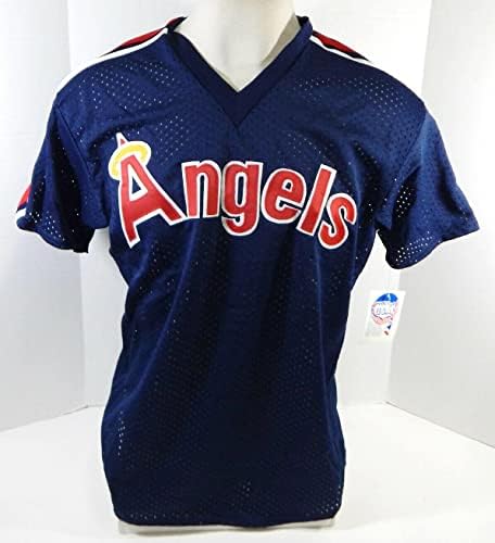 1983-90 Калифорниски ангели празно игра издадена практика за лилјаци во Blue Jersey XL 717 - Игра користена МЛБ дресови