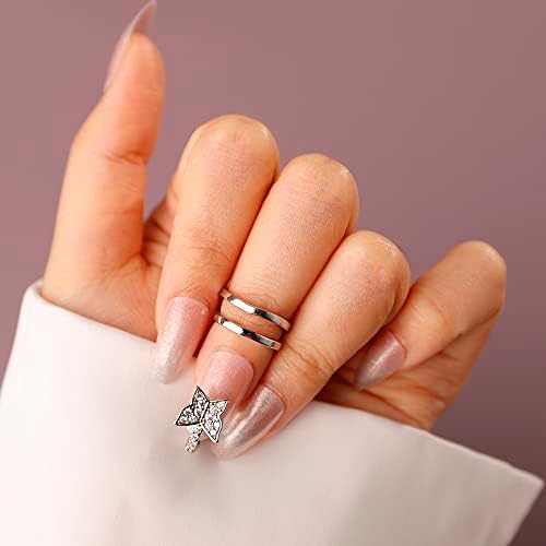 Rumtock Silver Butterfly Knuckle Nail Ring со кристално ноктирање на прстенот за прстен за нокти капа капа за жени девојки