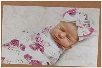 Бебе памук за лаптопно обвивка со лента за глава или капа поставена за девојчиња, момчиња новороденчиња и новороденчиња 0-6 месеци
