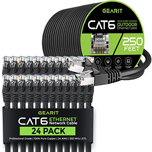 GearIT 24Pack 4ft Cat6 Етернет Кабел &засилувач; 250ft Cat6 Кабел