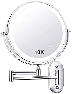LIANXIAO-ЅИД Монтирање LED Осветлена Шминка Огледало Зголемување Козметички Огледало 360° Вртливата Продолжување Двострани Суета Огледало