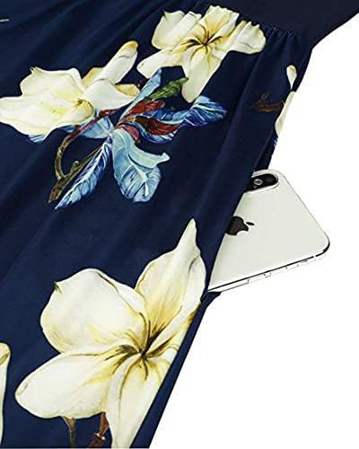 Макси фустани за жени 2023 летна плажа цветно ладно рамо облечен лесен краток ракав долг фустан со џебови