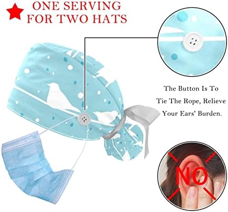 Чистење капи за жени долга коса, работно капаче со копче и џембек, унисекс вратоврски на грбот 2 пакувања