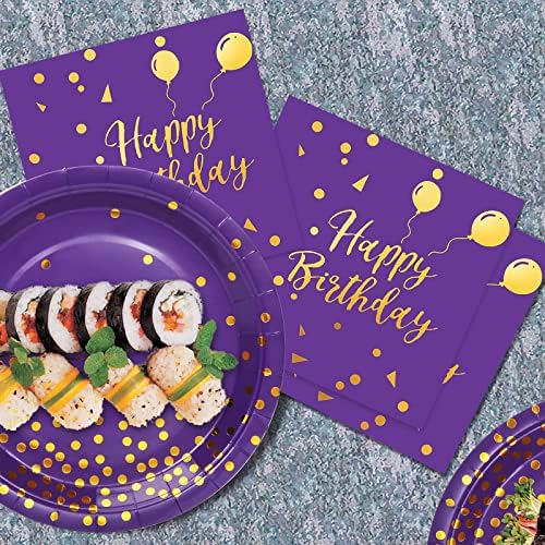 Декорации за радост Аккес Виолетова роденденска забава Виолетова и злато среќен роденденски плочи и салфетки