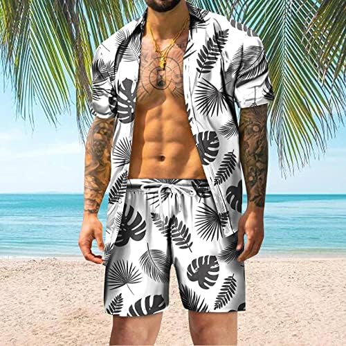 Bmisegm Mens Slim Fit костум Менс летен моден рекреант за одмор Хаваи, приморска плажа, дигитално 3Д печатење со кратки ракави со кратки ракави