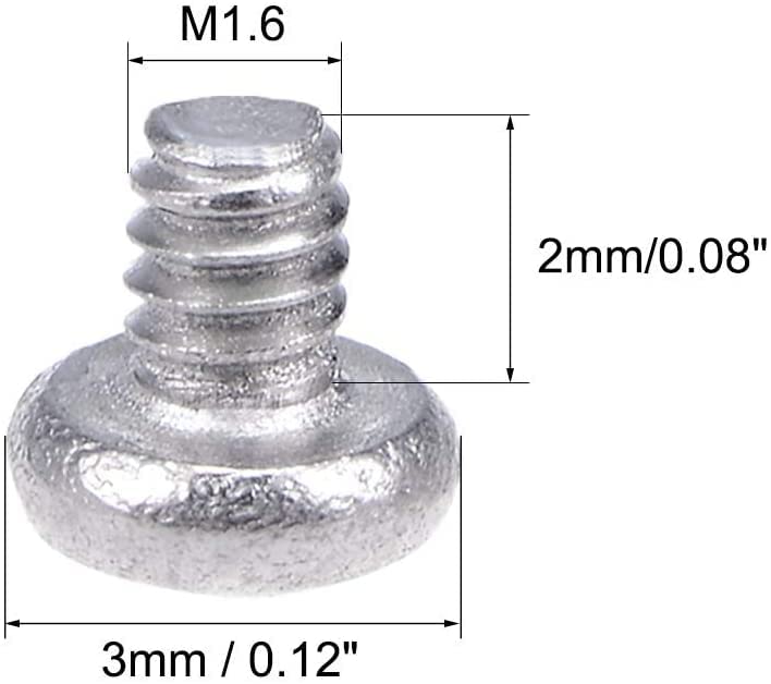 MROMAX M1.6 x 2mm машински завртки Пан Филипс Вкрстена глава завртка 304 Прицврстувачи за не'рѓосувачки челик завртки сребрени сиви 100