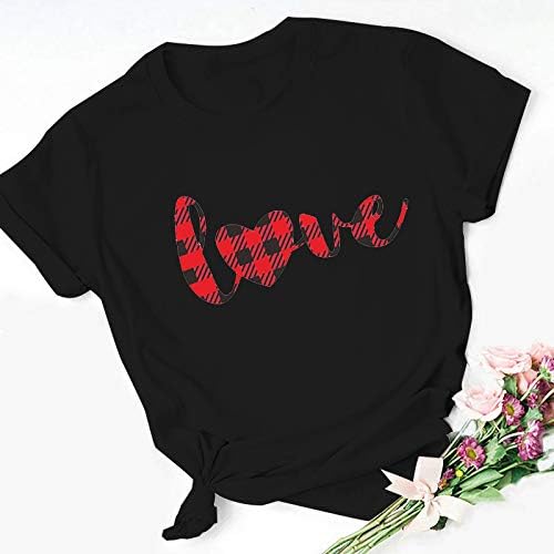 Денот на вљубените Плус Големина Маици Врвот За Жени Писмо Карирана Љубов Печатени Пуловери Лето Краток Ракав Повик Маица