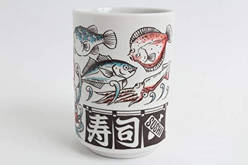 Мино опрема Јапонска Керамика Суши Јуноми Чаван Чаша Чај Црвена Морска Платика И Разни Риби направени Во Јапонија ЈАЈ049