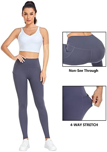 Tayенски женски високи половини на јога хеланки со џебови, вежбање на стомакот за атлетски панталони за јога