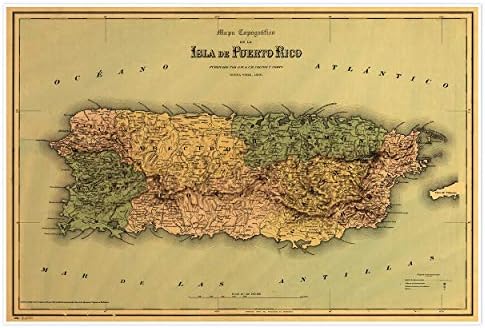 Мапа топографико де ла исла де Порторико околу 1886 година-мери 24 инчи х 36 инчи