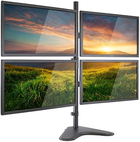 Монт-тоа! Quad Monitor Stand | Висина прилагодлива бесплатна стоење 4 Монтажа на екранот | Одговара на монитори до 32 инчи | Црна, челик | Ми-2784