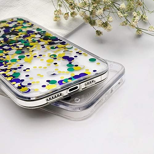 Guppy компатибилен со iPhone 12 Pro Max Glitter Течен случај луксузен тресок симпатичен чист кристален круг шарени тркалезни