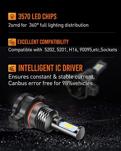 Лујед Најновиот H16 5202 LED Светилки За Магла Ксенон Бела Исклучително Светла 5201 9009 Тип1 Led Светилки Замена Се Користи ЗА DRL