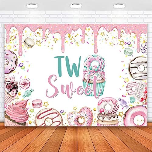 Авезано Две слатки тематски позадини розови крофни 2 -ри роденденска забава Декорација за девојки разнобојни бонбони торта крофна 2 -та