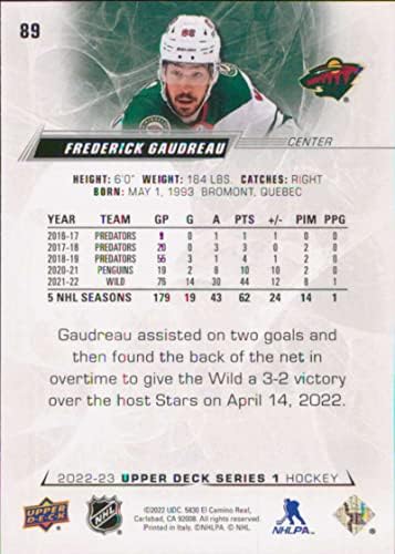 2022-23 Горна палуба 89 Фредерик Гаудреу Минесота Дива серија 1 НХЛ Трговска картичка за хокеј