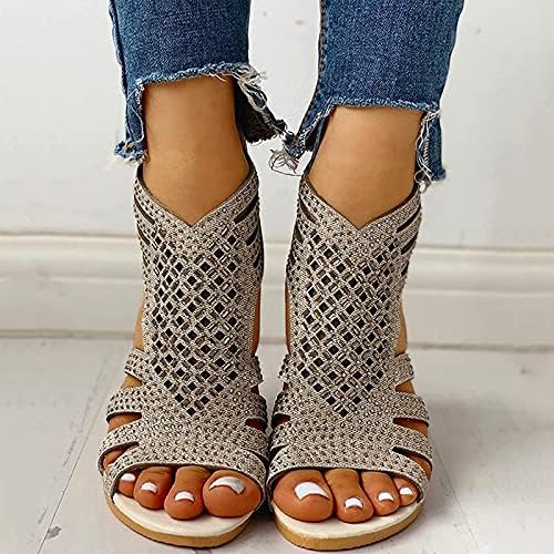 Хамвеси летни сандали за жени rhinestone шуплива риба уста женски влечки назад патент рамен пета рамни сандали за жени