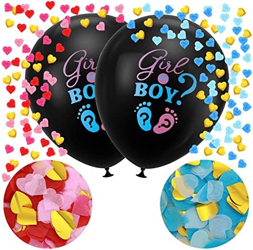 Гревосеа 2 Парчиња Полот Открива Балон Со Конфети и Пикадо, 36 Инчни Големи Конфети Балони Момче Или Девојче Црни Балони Со Панделки За Материјали