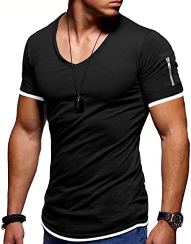 Iwoo mens v вратот кошули мускули атлетски тренинзи маици обични врвови на пулвер врвови на контрастна боја маички маички маички