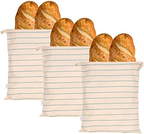 ХБ Комплет од 3 Кеси За Леб Лен Необелен Домашен леб за складирање пекарски леб | Органски намирници вреќи за Леб за кисело тесто, занаетчиски