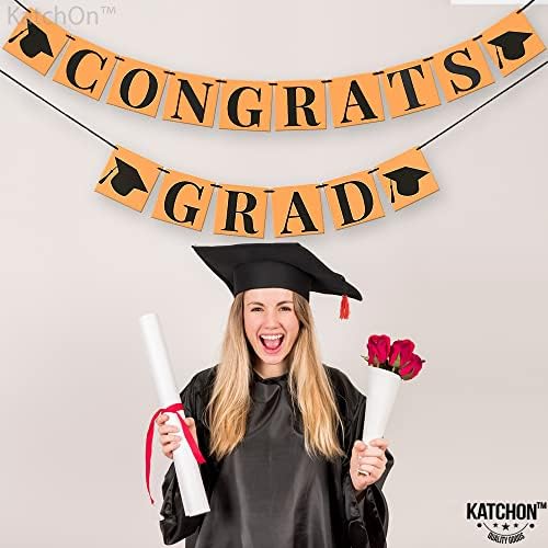Katchon, Grapt Gradats Gratrats Grand Banner - 10 стапки, без DIY | Крафт портокалова и црна дипломска банер, украси за дипломирање на забави 2023