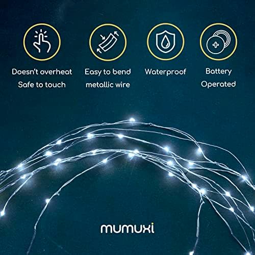 Mumuxi LED самовила светла со батерии управувани со низа светла [20 пакет], 3,3ft 20 Mini LED светла на батерии напојувани бели самовили