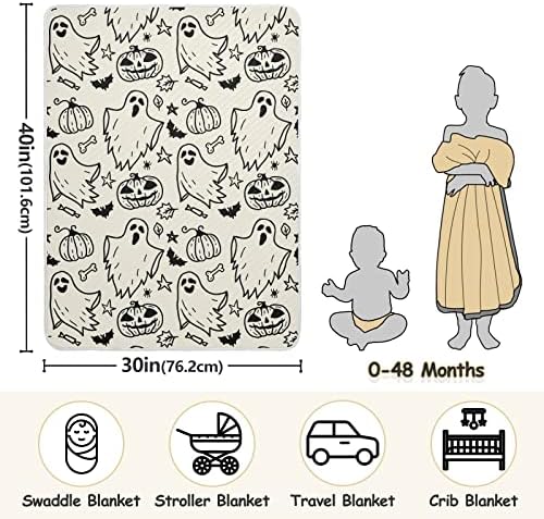 Swaddle Clute Cartoon Ghosts памучно ќебе за новороденчиња, примање ќебе, лесен меко висино ќебе за креветчето, шетач, расадникски ќебиња,