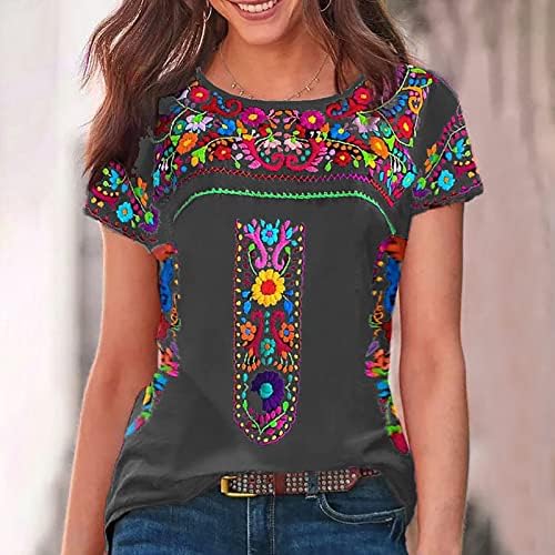 Западни печатени маички за жени кои се обидени лабави опремени кошули со кратки ракави маица модни блузи ретро етнички мета