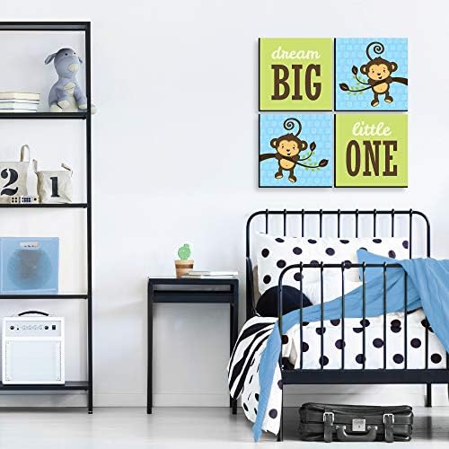 Голема точка на среќа сино мајмун момче - детска соба, расадник декор и декор - 11 x 11 инчи расадник wallидна уметност - сет од 4 отпечатоци