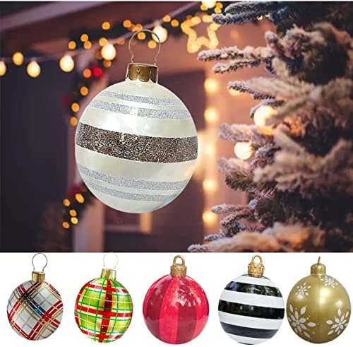 Божиќни божиќни топка божиќни украси двор големи 23,6 инчи ПВЦ надувување украсена топка со пумпа за дома Нова Година празнична топка