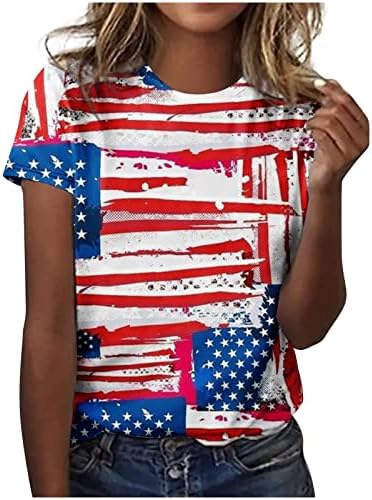Дами Американско Знаме Сончоглед Цветна Графичка Блуза Краток Ракав 2023 Памучна Кошула За Вратот На Екипажот ЗА ТИНЕЈЏЕРКИ ИК