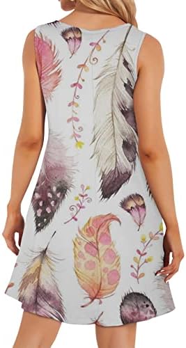 Летни фустани за жени плажа цветна екипаж на вратот на вратот на вратот Трендовски обичен фустан за печатење без ракави без ракави