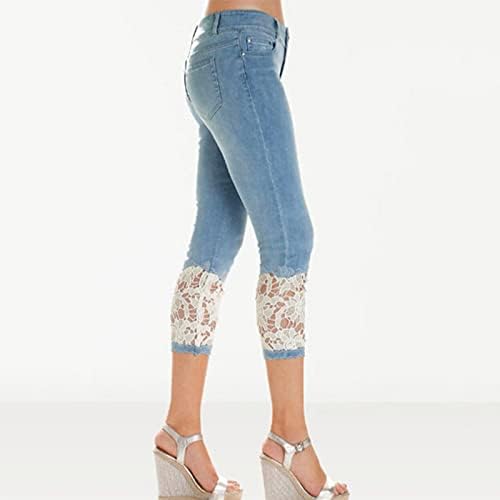 Цврста чипка елегантна фармерки со висок пораст, дама засилена лето плус големина работа панталони тексас тенок вклопува панталони