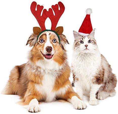 Willbond 3 Пак Божиќни кучиња Антлерс глава за глава, Дедо Мраз и шарена шамија Божиќ ирваси за глава за домашни миленици за домашни костими