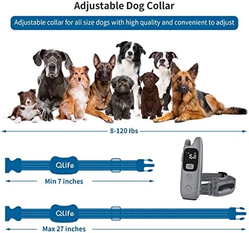 QLife Kog Shock Coock со далечински управувач: јака за обука на шокот за кучиња до 3000ft контрола - водоотпорна електрична јака за кора за мали средни големи кучиња со бип | Вибр