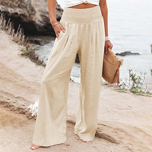 Зефотим Постелни панталони за жени широки нозе високи половини лабави се вклопуваат палацо панталони обични плажа трендовски панталони со џебови