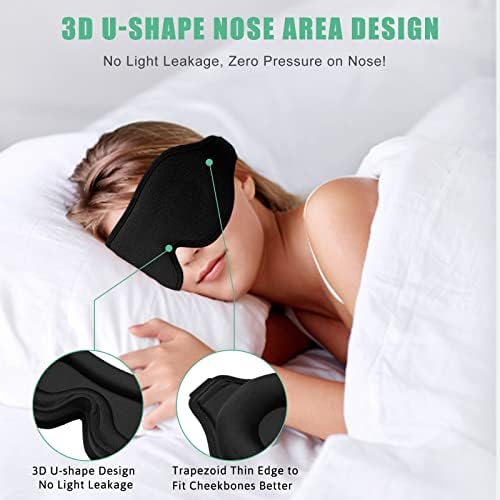 Маска за спиење за мажи и жени, 2 пакувања 3D контурирана маска за очи за спиење со прилагодлива лента, обликувани ноќни маски за
