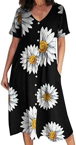 Qfvzhy женски блузи мода 2023 V-вратот со висок половината со кратки ракави со кратки ракави, памучни постелнина, печатени фустани, блузи