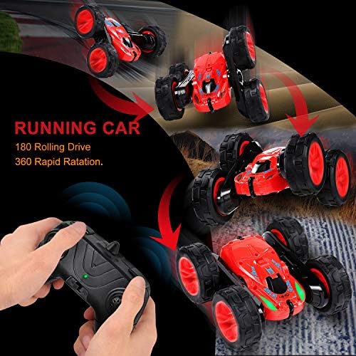 MSLAN далечински управувачки автомобил, RC Cars Cars Car Toy, 4WD 2.4GHz двострана 360 ° ротирачки RC автомобил со фарови, деца Божиќни