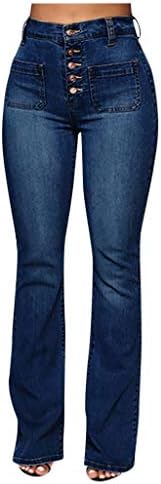 Женски плус големина на брановидни фармерки со големината на bellвончето со големи класични класични подигање со високи половини, панталони за
