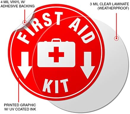 Налепница за знаци на комплет за прва помош црвена | 4,5 круг | 4 MIL винил - ламинирана за крајна заштита и издржливост - самостојно лепило