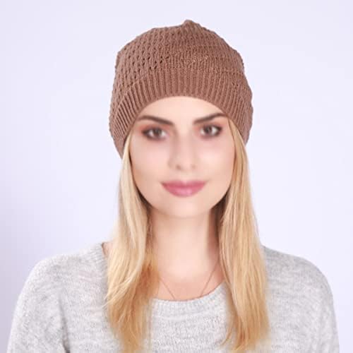 N/A Womenените Бејнс Скерус капа капа на капа пролет есен зимска цврста плетена шуплива шуплива коска мека мека
