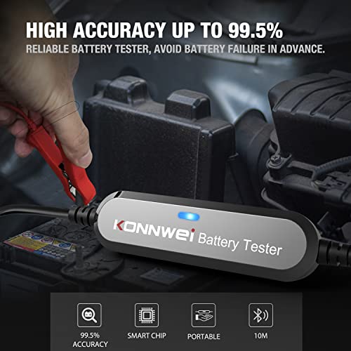 Konnwei BK100 6V 12V Bluetooth 5.0 тестер за батерии на автомобили, 100-2000 CCA тестер за тестирање на автомобилски алтернативи дигитален