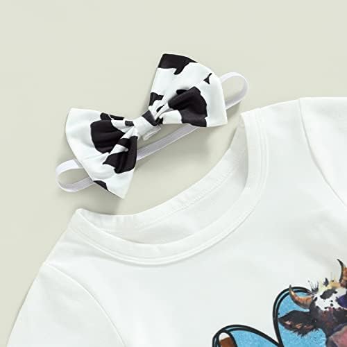 Гуеууууууууууууууууууууууууууууууј девојче облека новороденче печати крави ракави кошула Ромпер со високи половини шорцеви со летни облеки